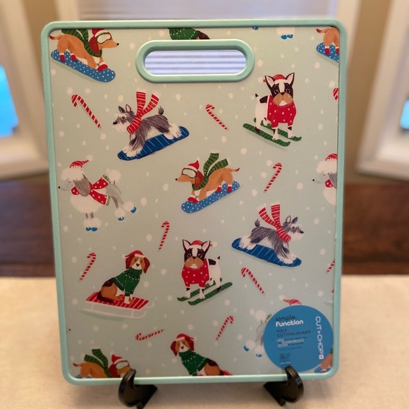 Christmas Dogs On Skis & Snowboards Cutting Board & Christmas Dog Spatula Set - Picture 3 of 14